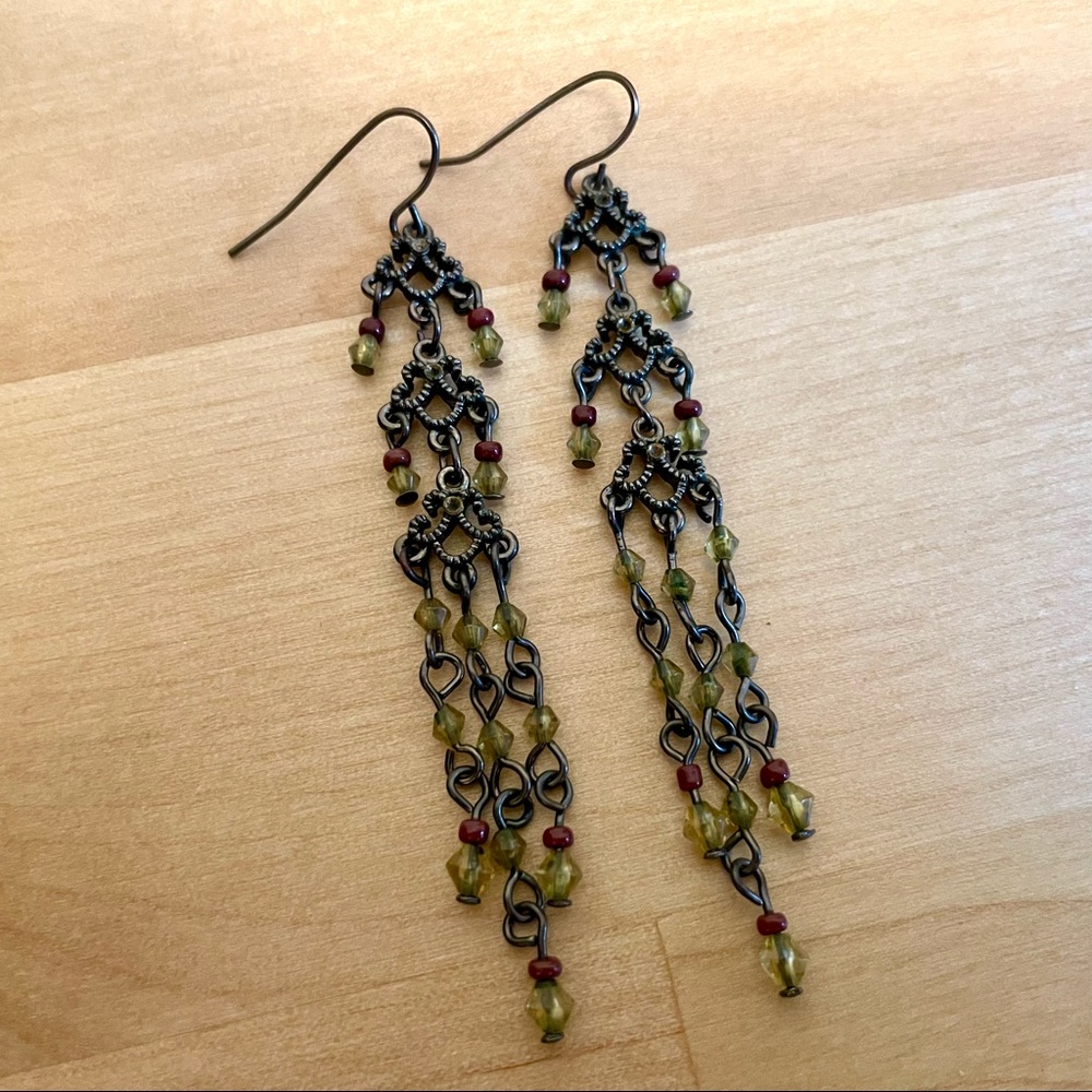 Long Dangly Metal and Beaded Earrings - Picture 2 of 3